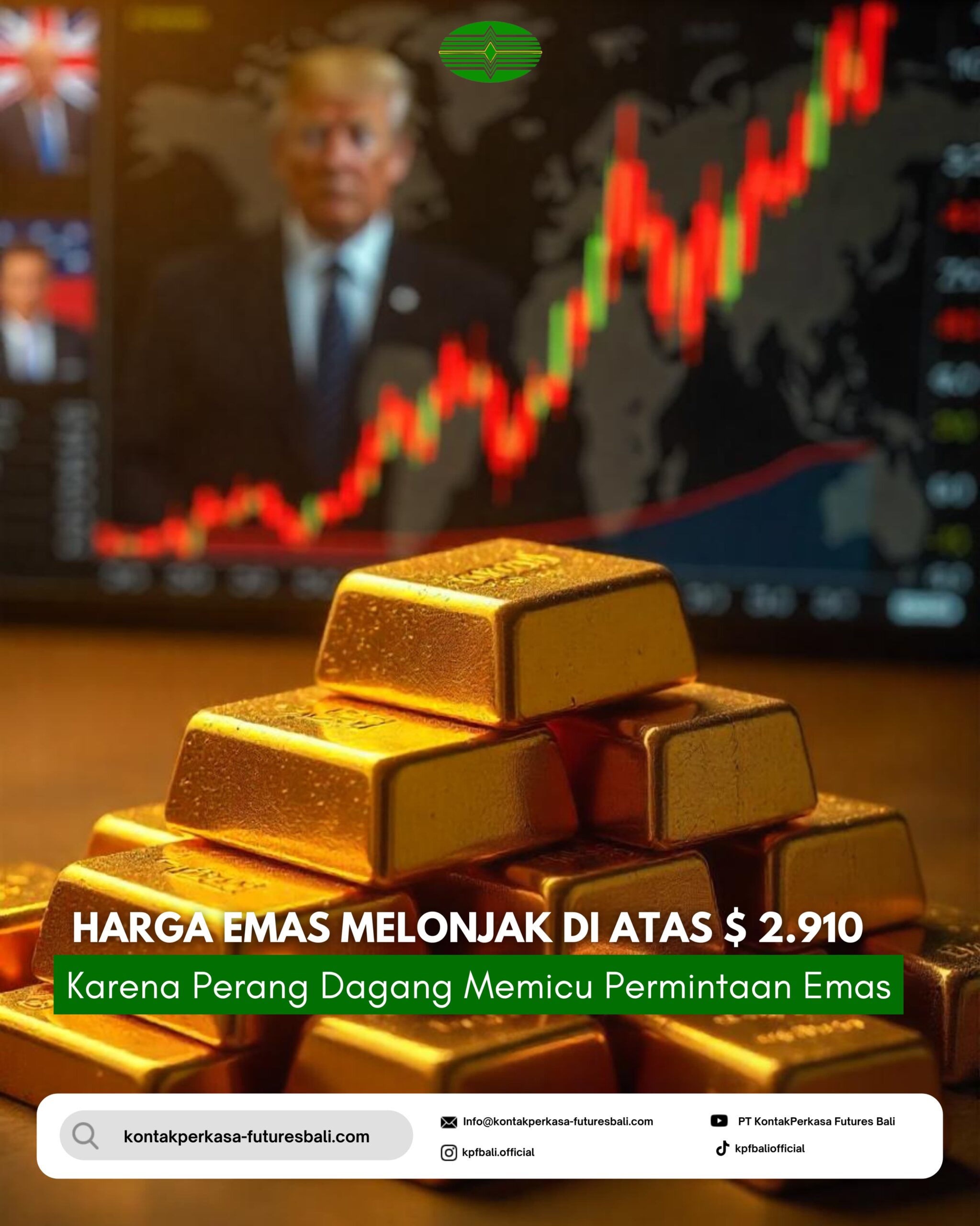 Harga emas melonjak di atas $2910Karena perang dagang memicu permintaan emas